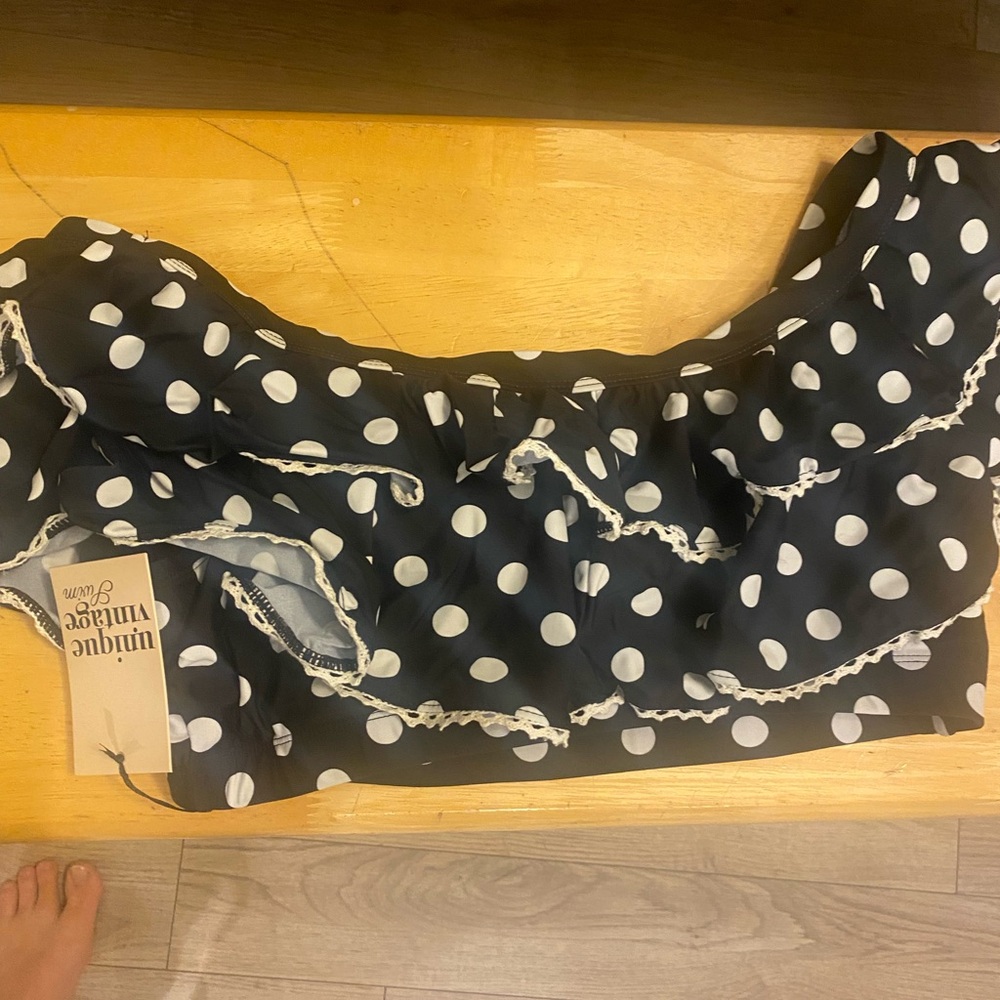 Unique Vintage Monochrome Polka Dot Swimwear